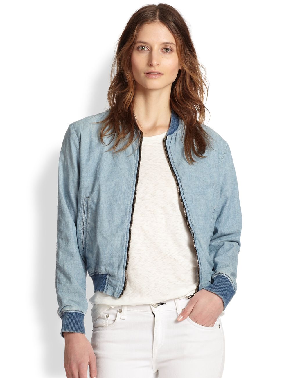 Rag \u0026 Bone Denim Bomber Jacket in Blue 