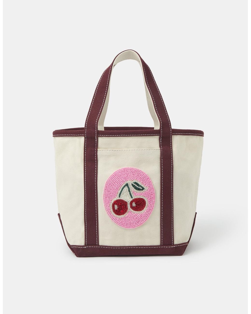 Accessorize Pink X Good Manners Mini Beaded Cherry Canvas Bag