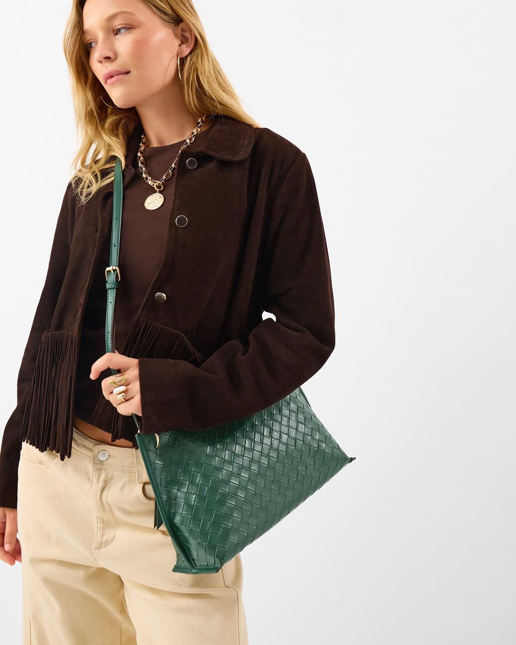 Accessorize Green Woven Crossbody Bag