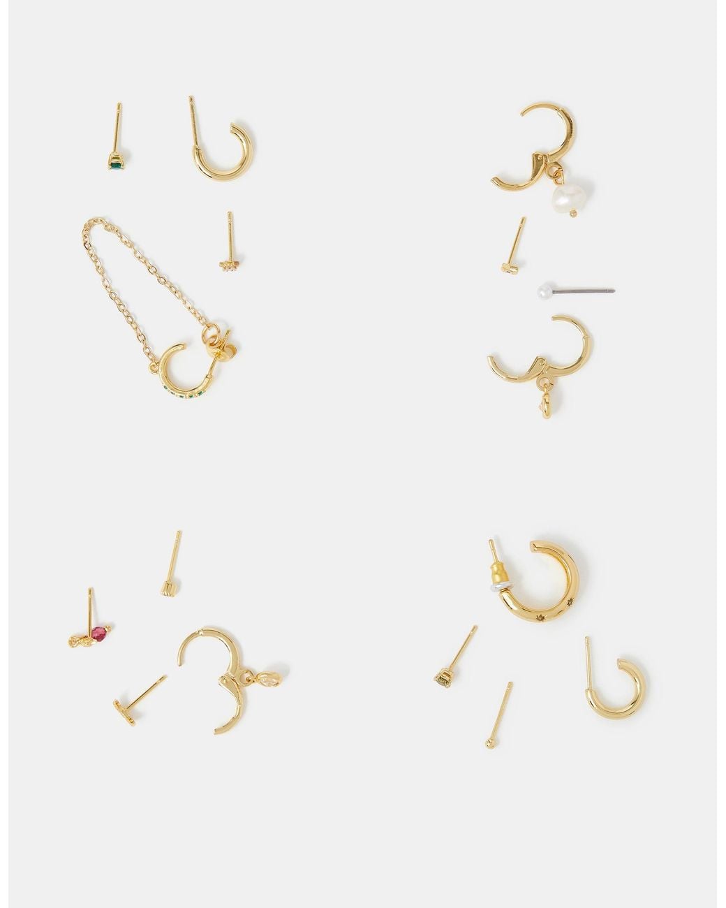 Accessorize White 4-Pack 14Ct-Plated Birthstone Stud & Hoop Earrings Set