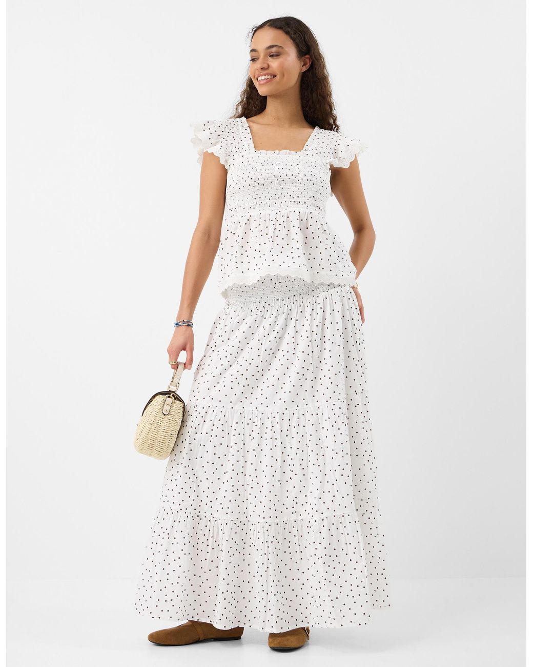 Accessorize White Polka Dot Tiered Maxi Skirt