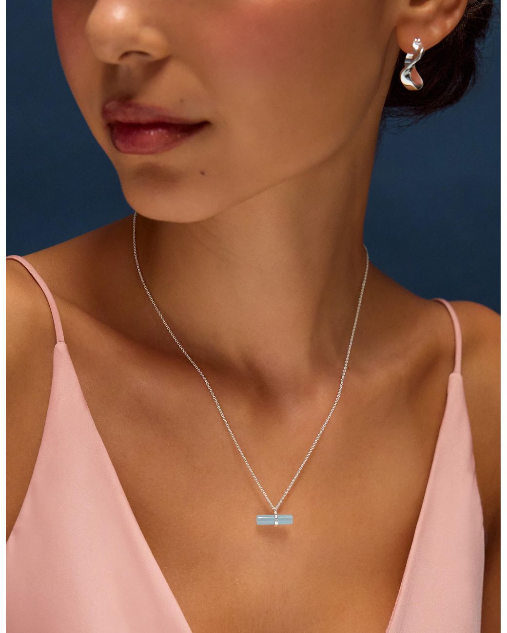 Accessorize White Sterling-Plated Quartz T-Bar Pendant Necklace
