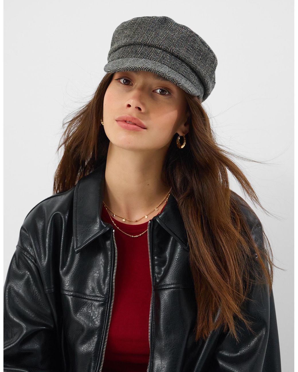 Accessorize Gray Herringbone Baker Boy Hat