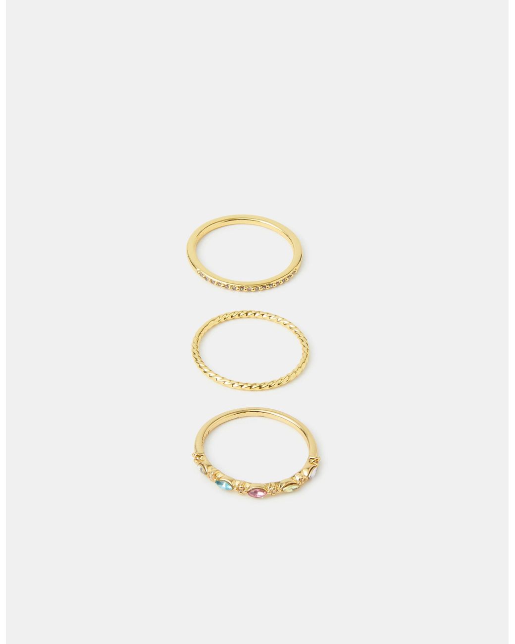 Accessorize Metallic 3-Pack 14Ct-Plated Jewel Rings