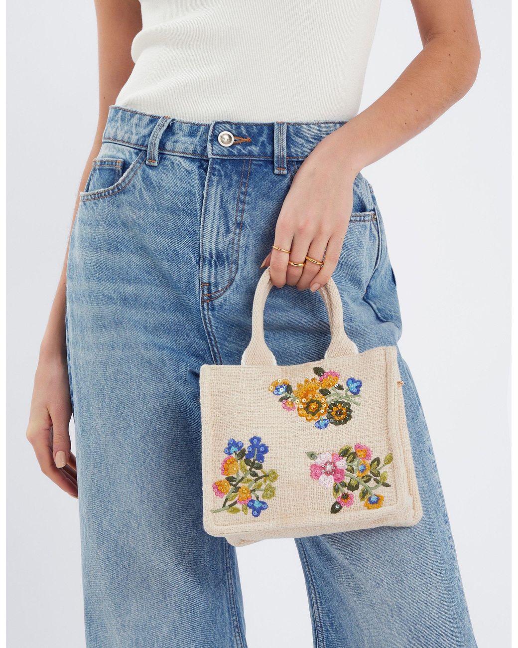 Accessorize Mini Floral Embroidered Woven Handbag in Blue | Lyst UK