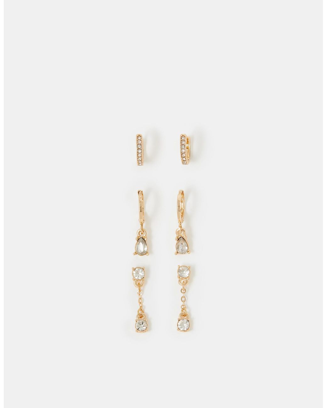 Accessorize Metallic 3-Pack Gemstone Drop Hoop Earrings