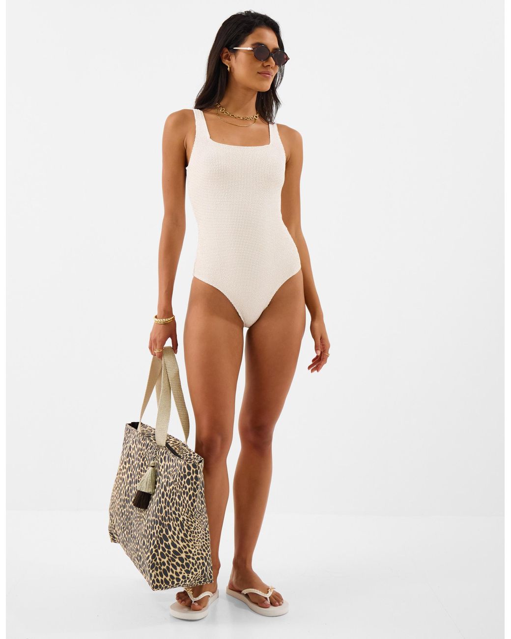 Accessorize White Shimmer Crinkle Textured Swimsuit