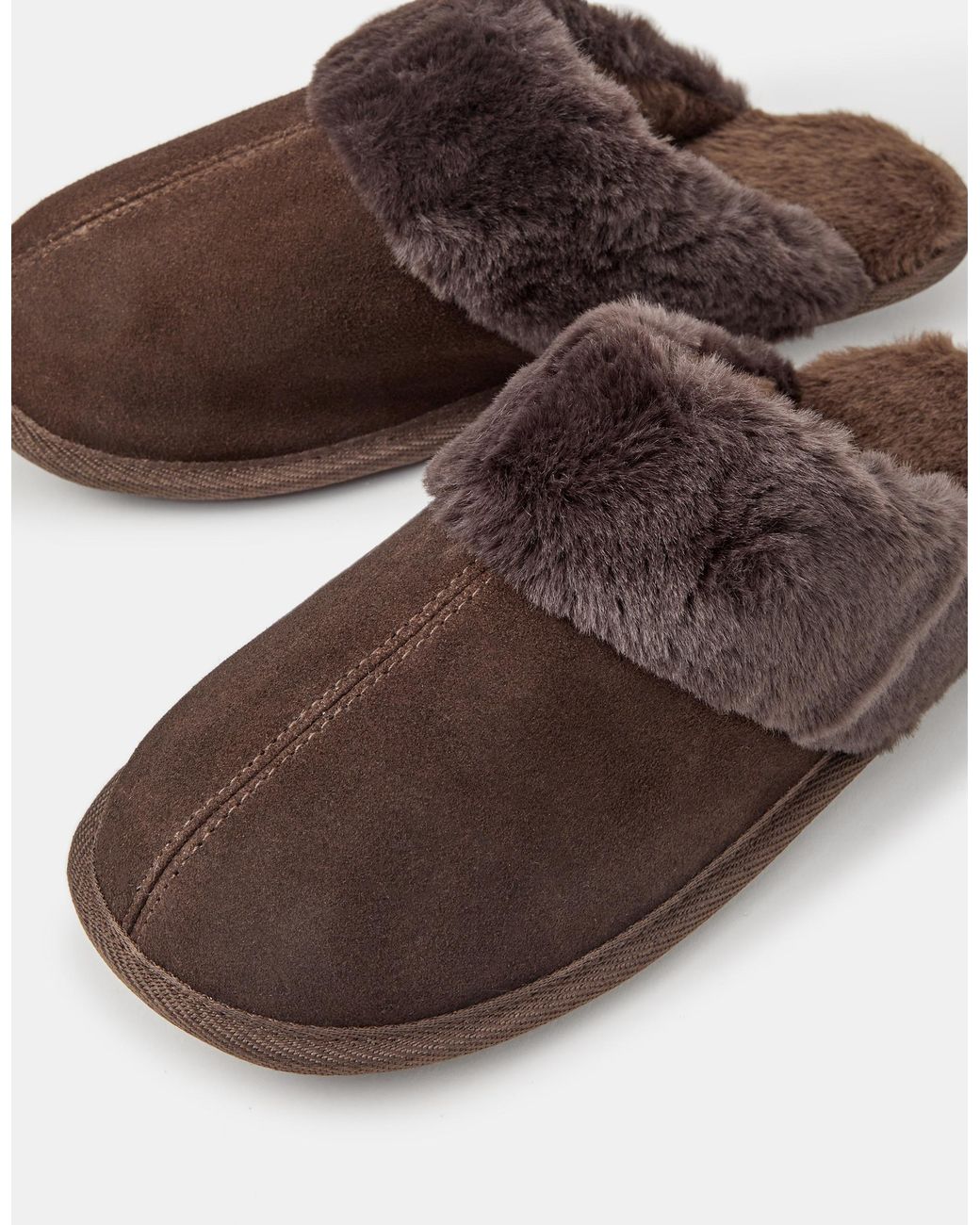 Accessorize Brown Suede Faux Fur Slippers