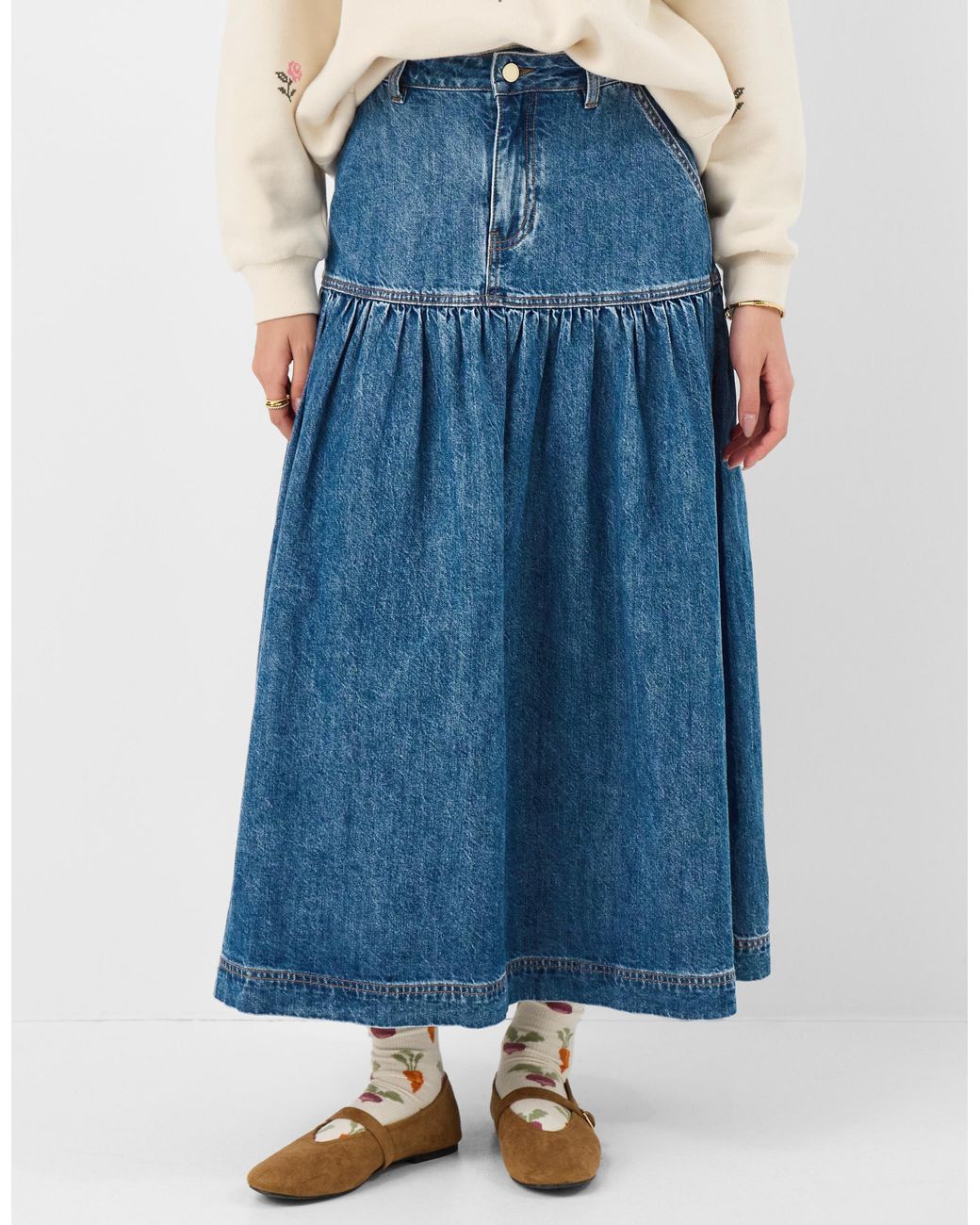 Accessorize Blue Cotton Denim Midi Skirt