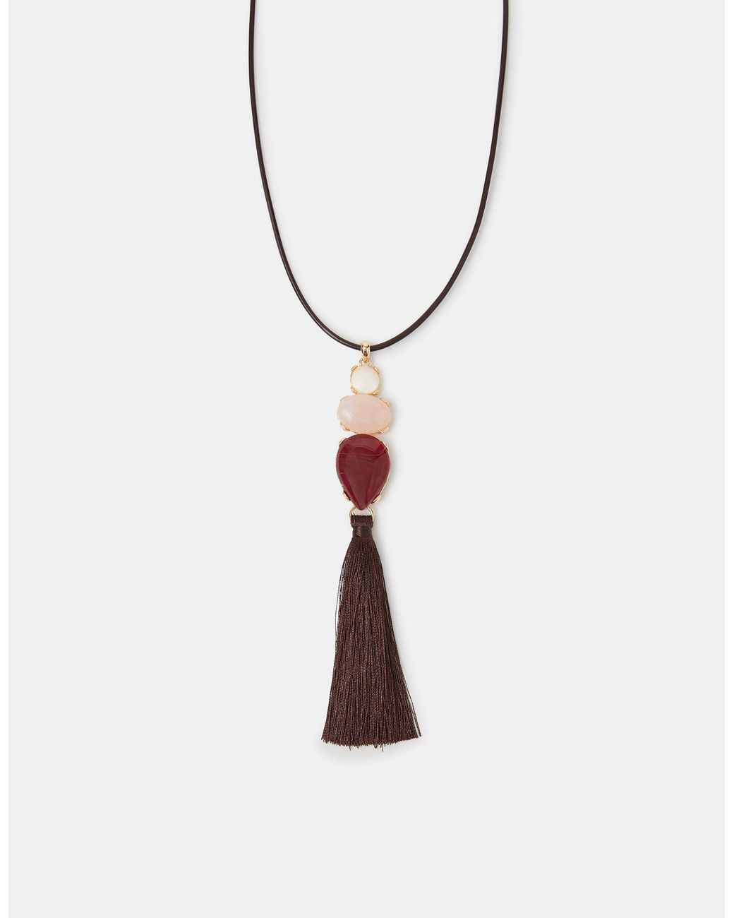 Accessorize White Tassel Pendant Cord Necklace