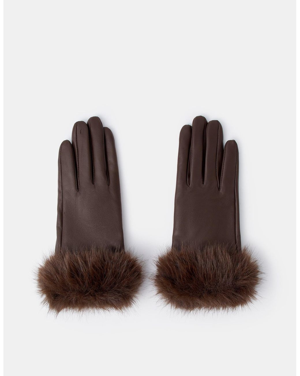 Accessorize Brown Faux Fur Cuff Leather Gloves