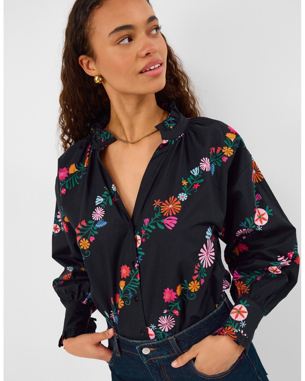 Accessorize Blue Cotton Floral Print Blouse Top