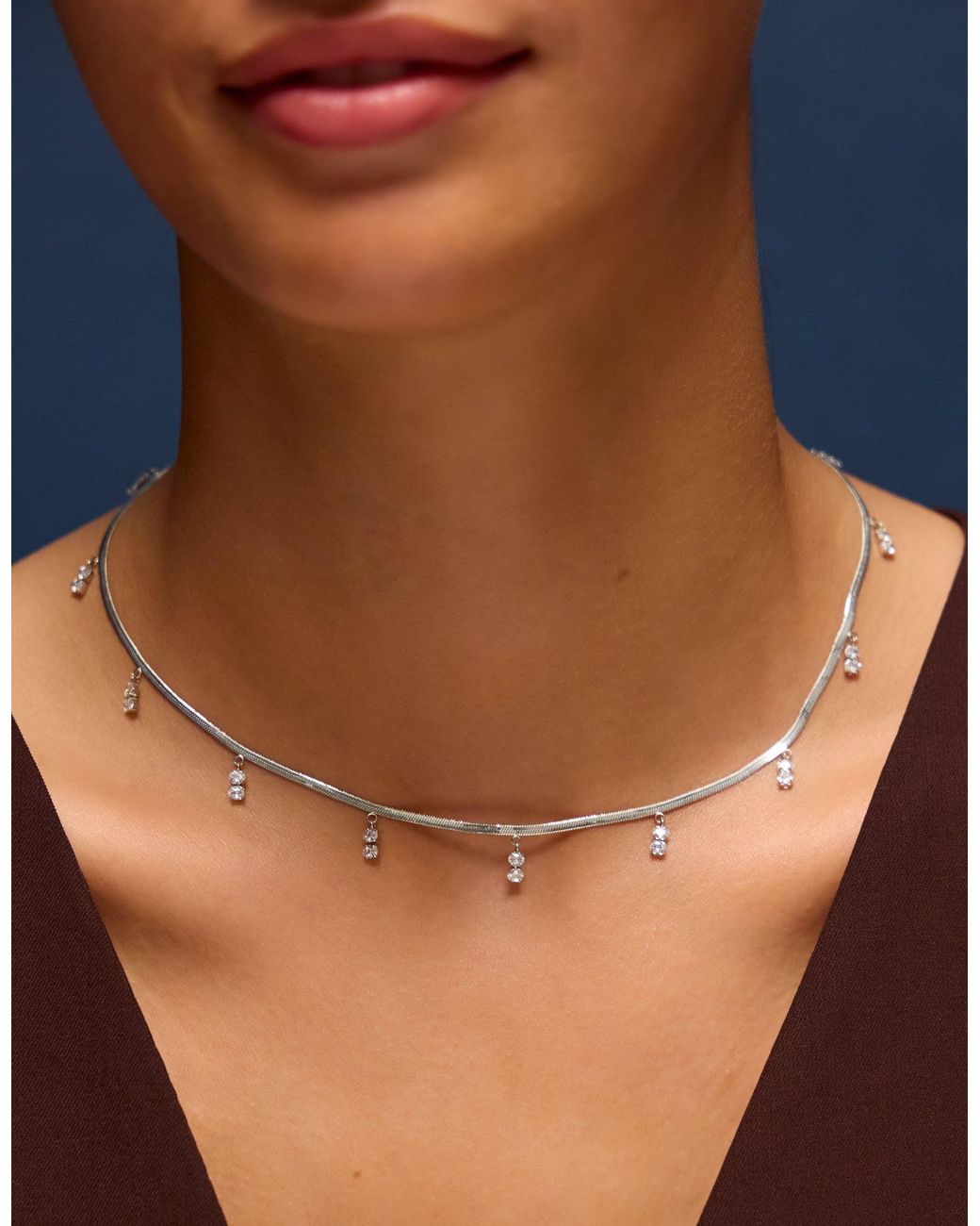 Accessorize Blue Sterling-Plated Omega Charm Necklace