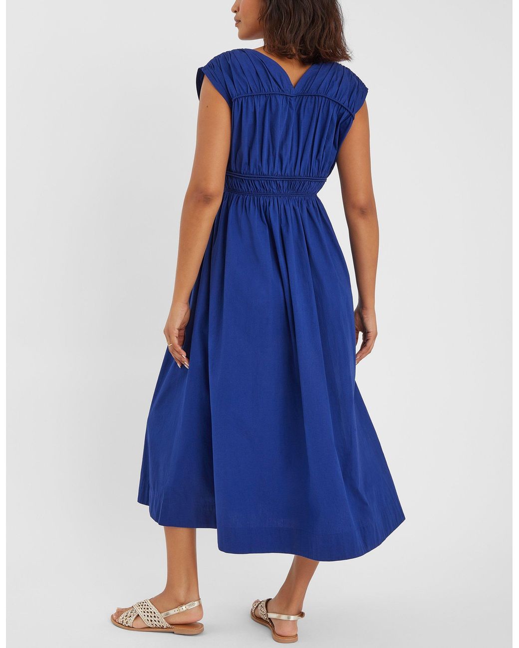 Accessorize Cotton Ruched Sleeveless Midi Dress in Blue | Lyst UK