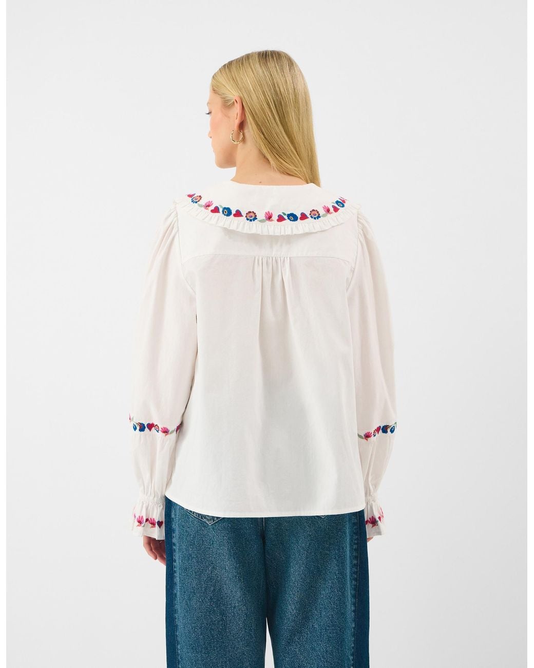 Accessorize Natural Cotton Floral Embroidered Collar Blouse Top
