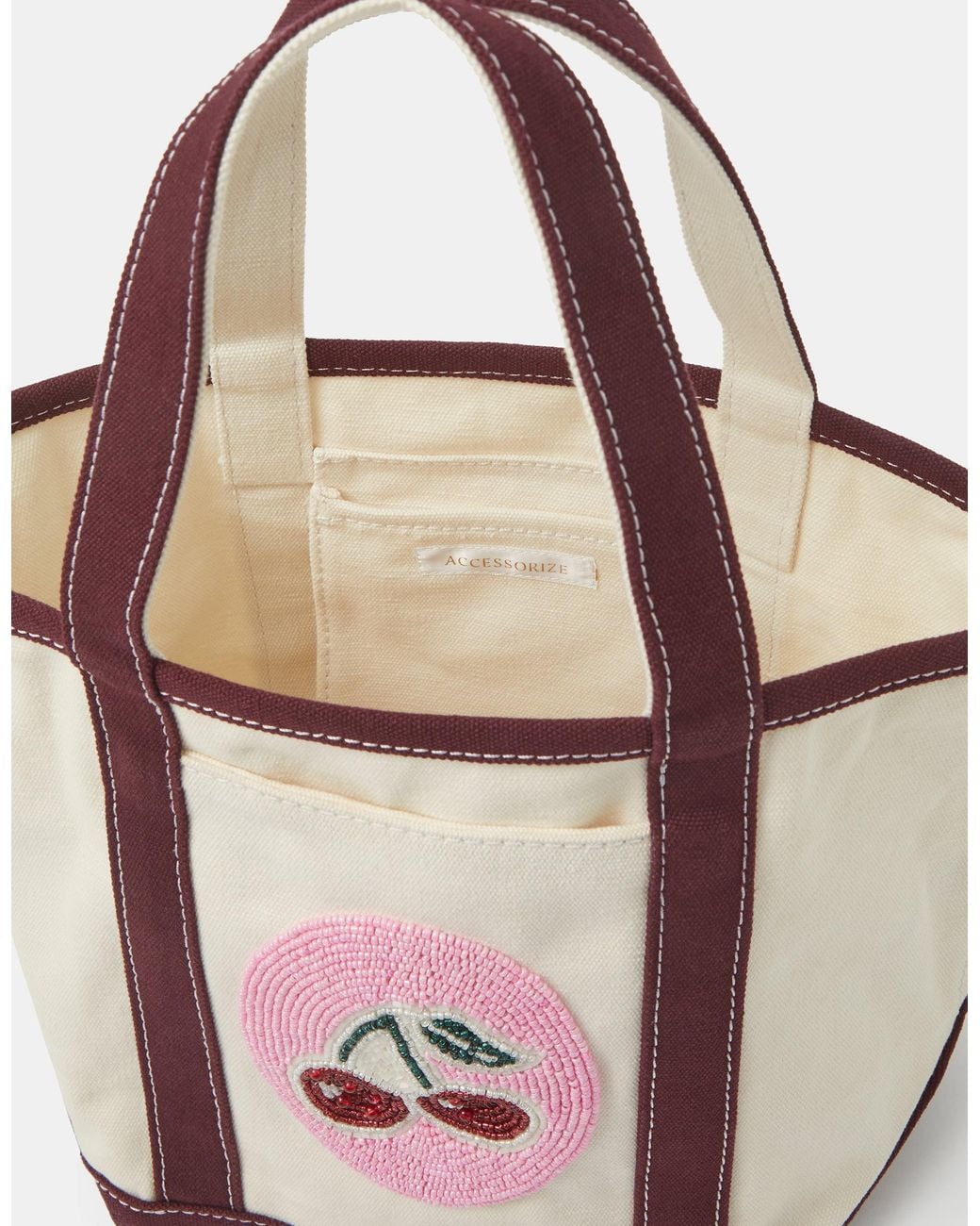Accessorize Pink X Good Manners Mini Beaded Cherry Canvas Bag