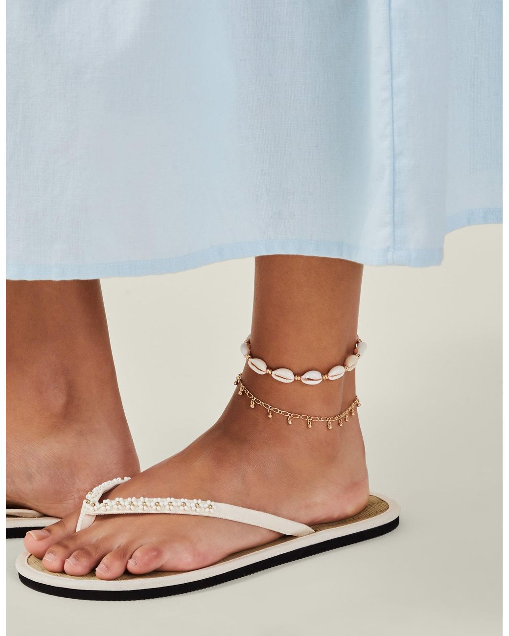 Accessorize Natural 2-Pack Shell Charm Anklets