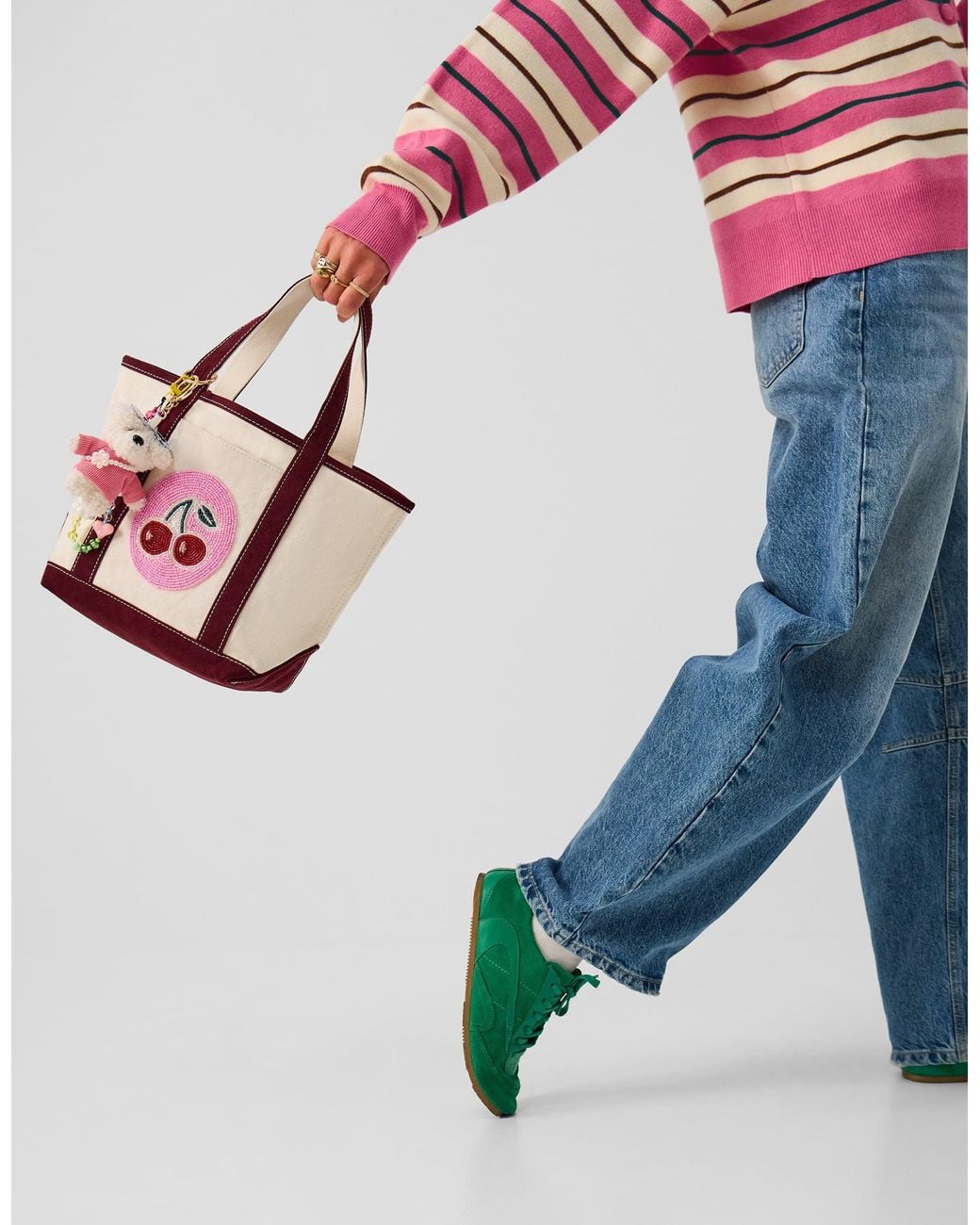 Accessorize Pink X Good Manners Mini Beaded Cherry Canvas Bag