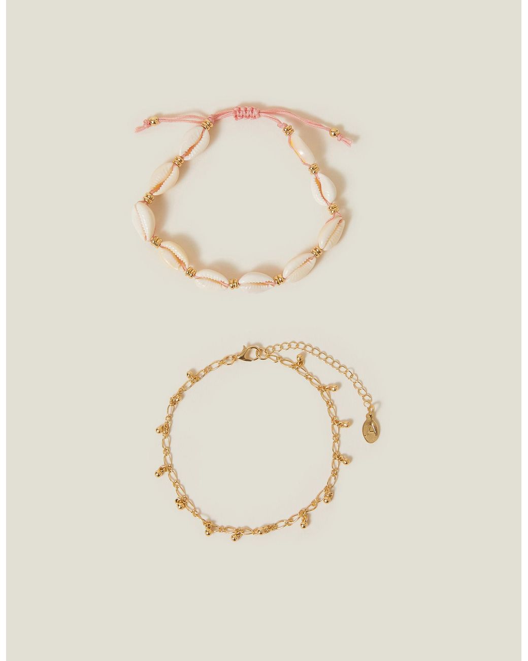 Accessorize Natural 2-Pack Shell Charm Anklets