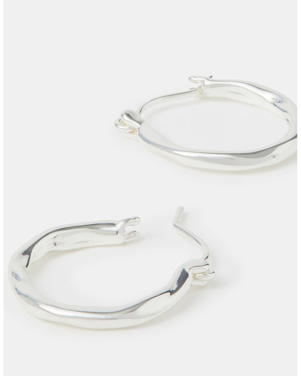Accessorize White Sterling-Plated Small Molten Hoop Earrings