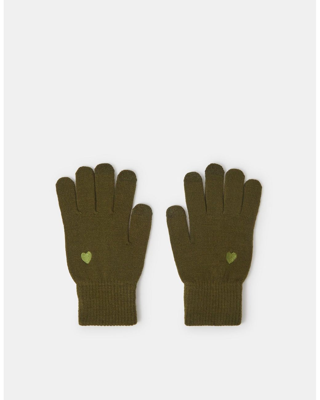 Accessorize Green Heart Embroidered Touchscreen Gloves