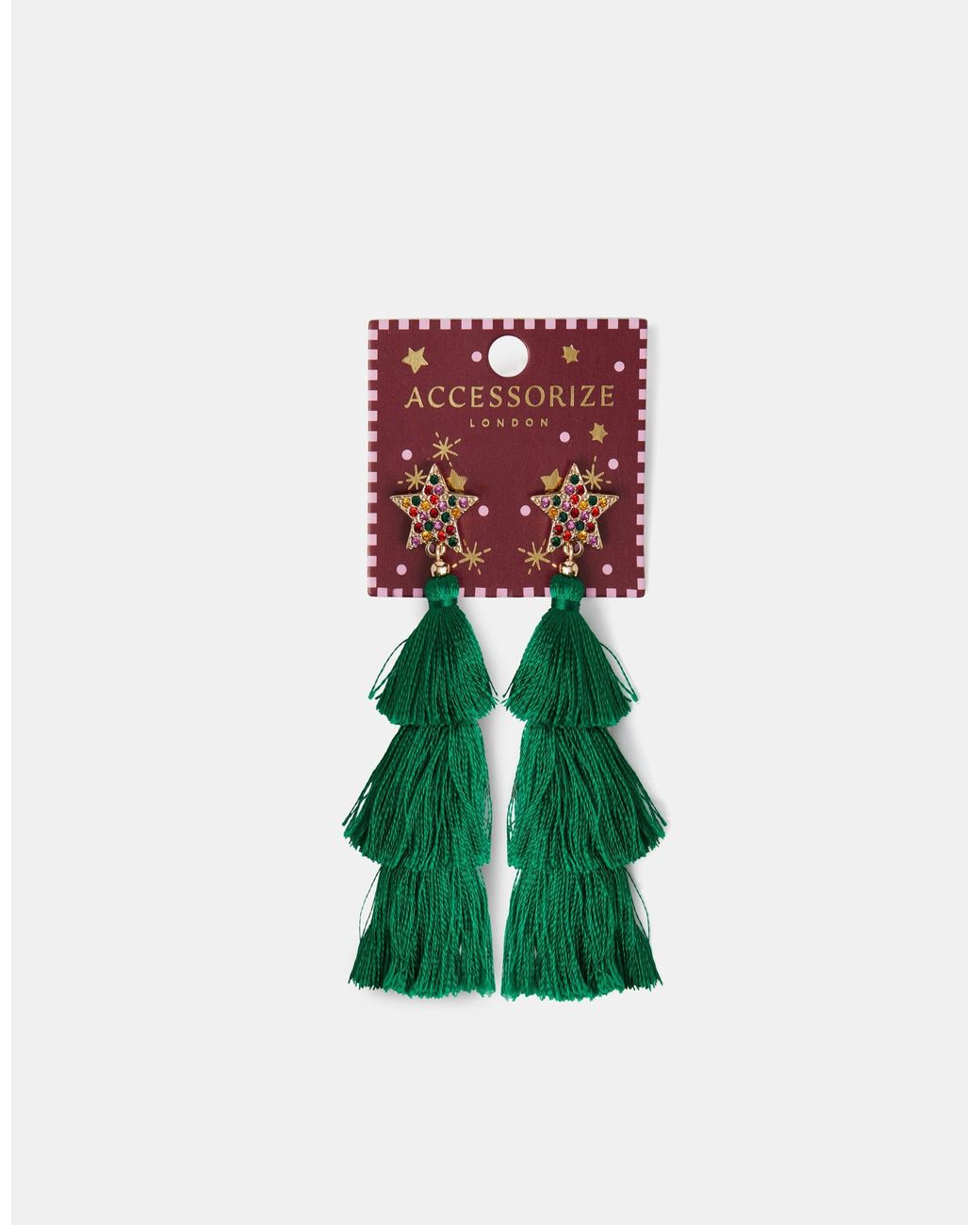 Accessorize Red Christmas Tree Tassel Drop Earrings