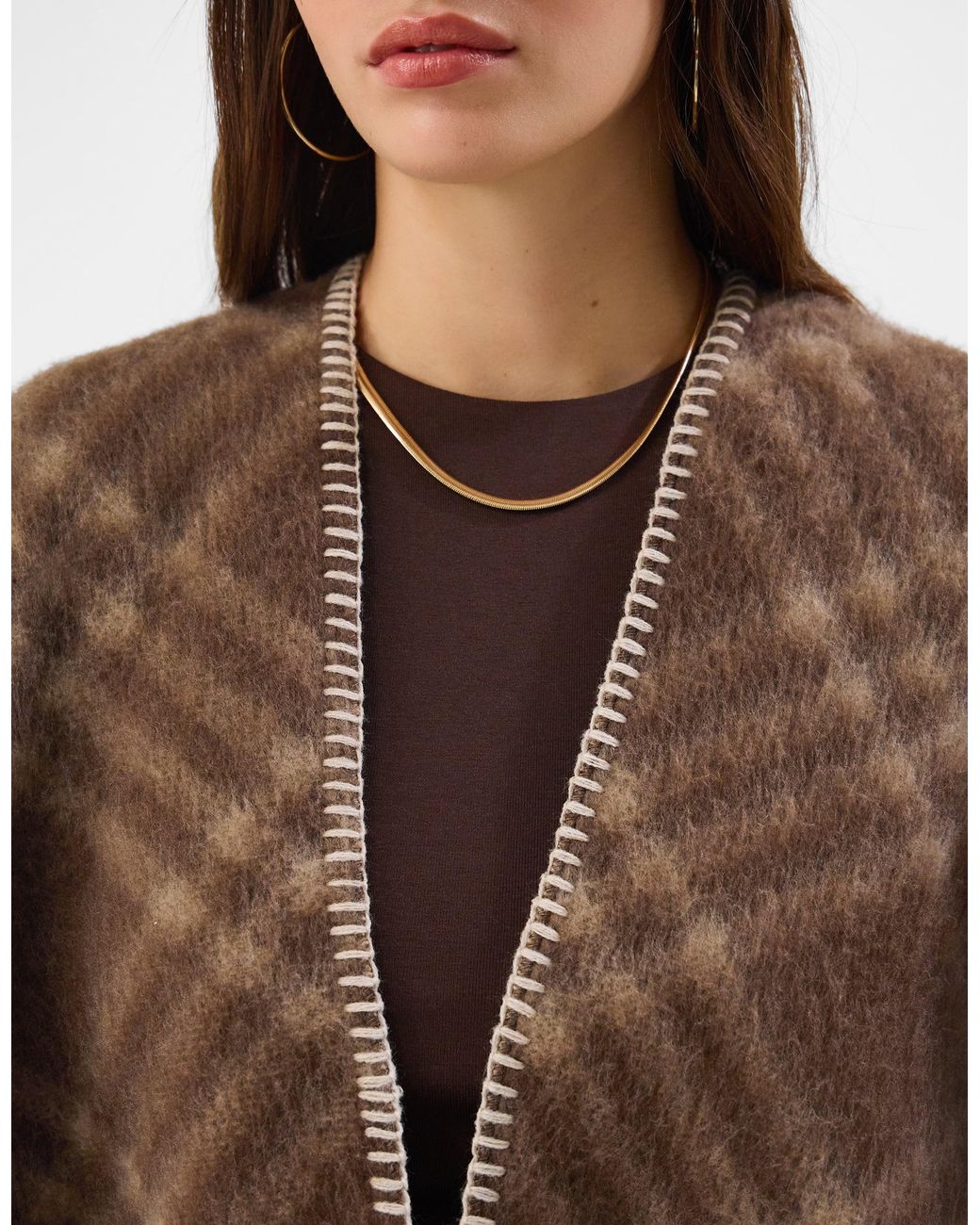 Accessorize Natural Check Print Knit Poncho