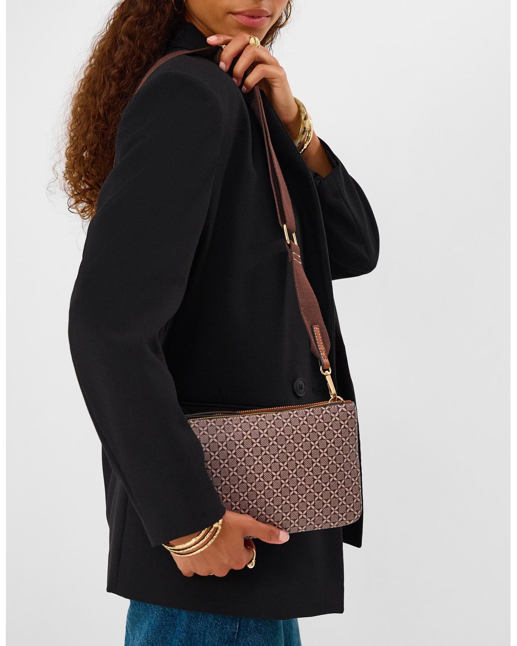 Accessorize Brown Geometric Print Crossbody Bag