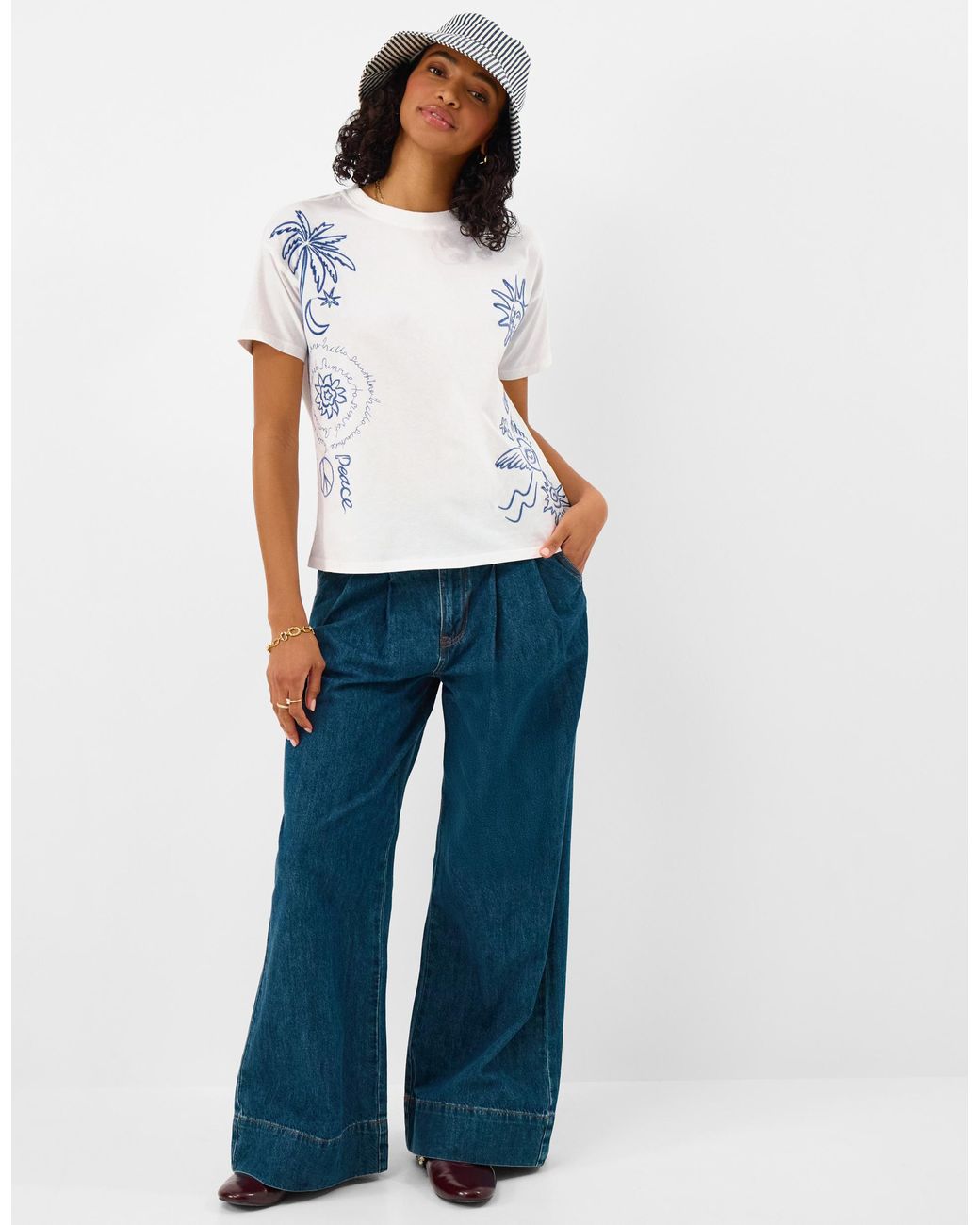 Accessorize White Cotton Sun Embroidered T-Shirt