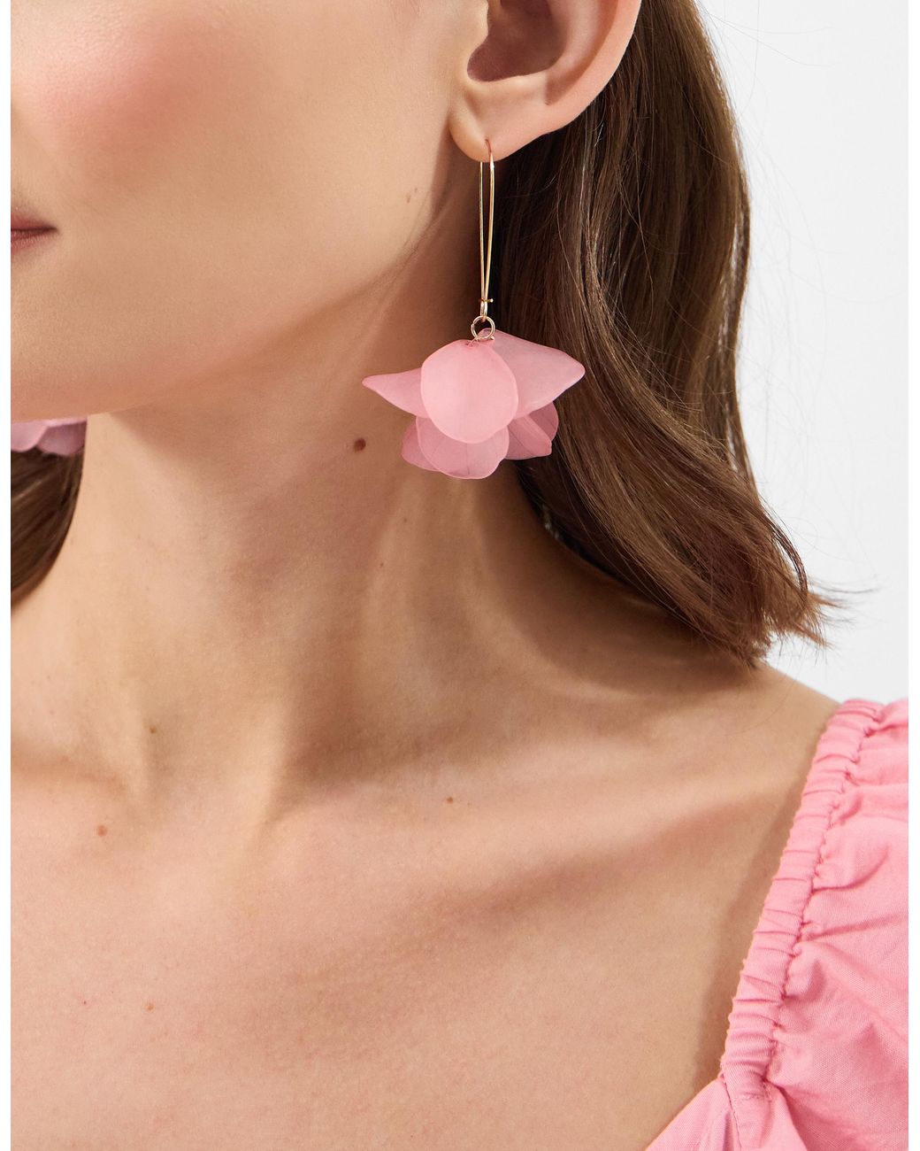 Accessorize Pink Frosted Flower Drop Earrings