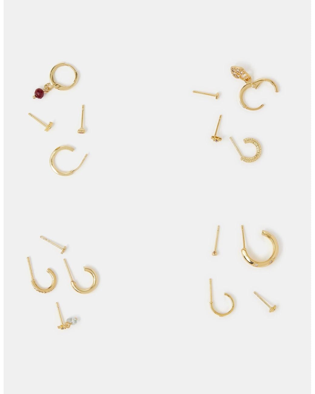 Accessorize White 4-Pack 14Ct-Plated Birthstone Stud & Hoop Earrings Set