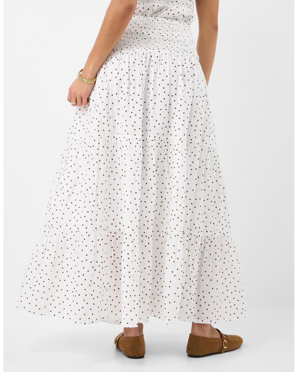 Accessorize White Polka Dot Tiered Maxi Skirt
