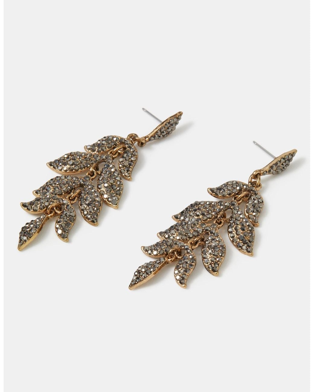 Accessorize White Pavé Leaf Drop Earrings