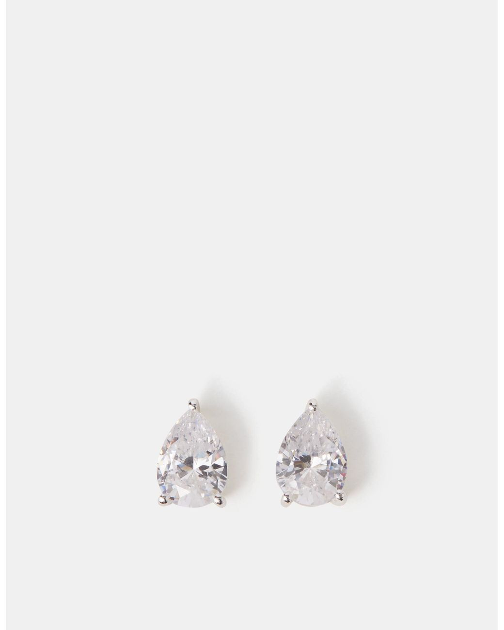 Accessorize White Sterling Pear Cut Stud Earrings