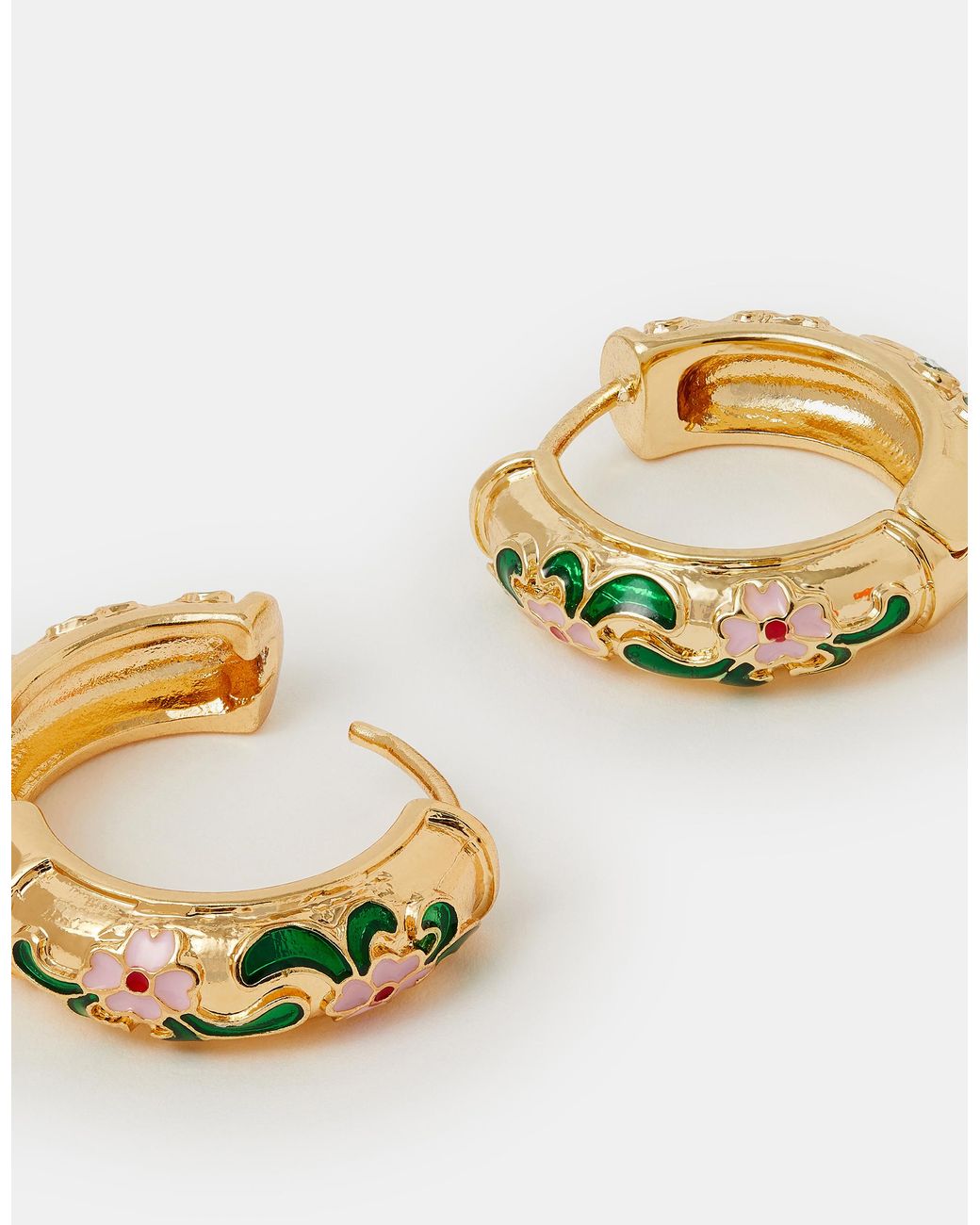 Accessorize Metallic Enamel Floral Hoop Earrings