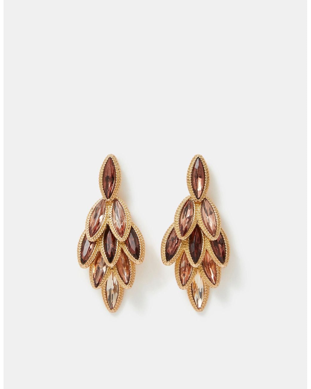 Accessorize Red Ombré Cascading Gemstone Feather Drop Earrings
