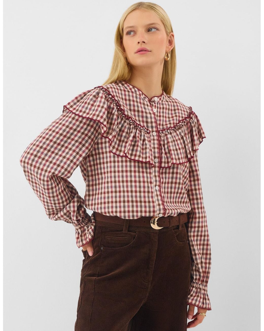 Accessorize Red Ruffle Check Blouse