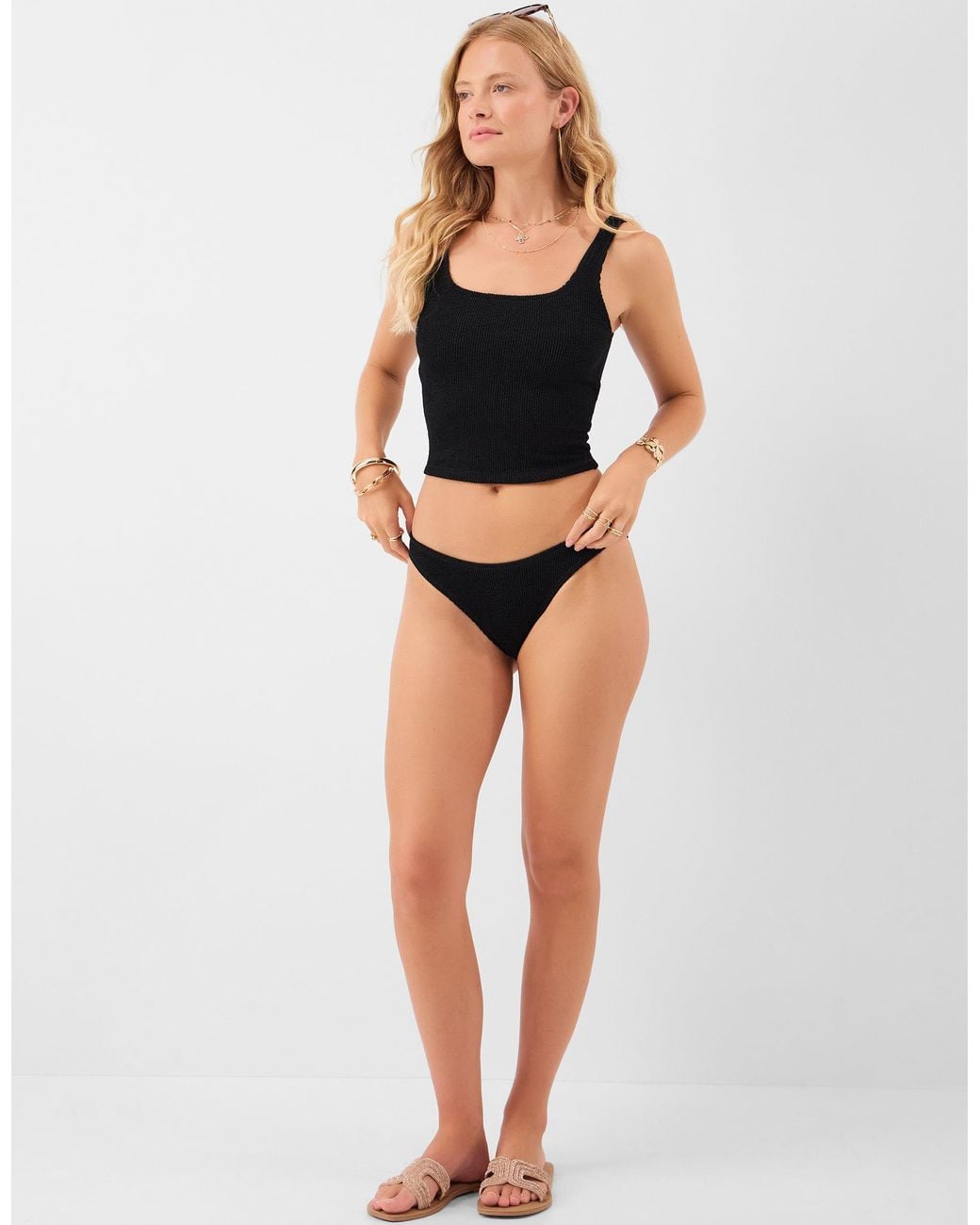 Accessorize Black Crinkle Textured Bikini Bottoms