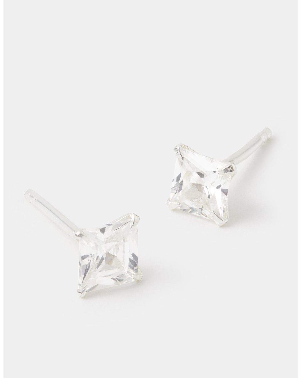 Accessorize White Sterling Princess Cut Stud Earrings