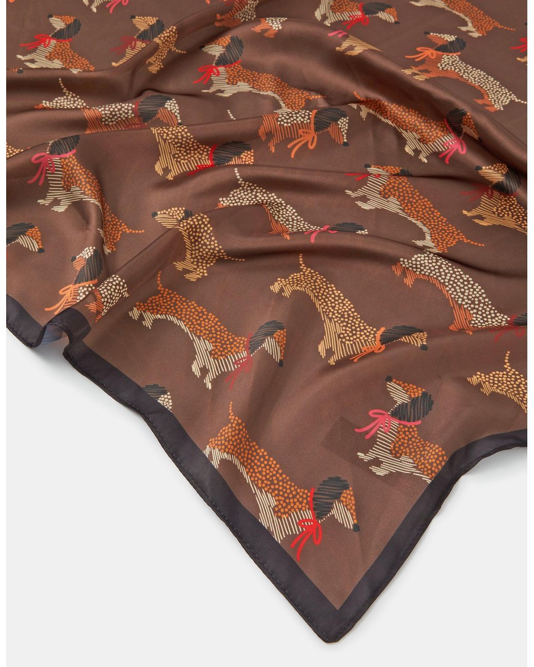 Accessorize Brown Sausage Dog Square Satin Scarf