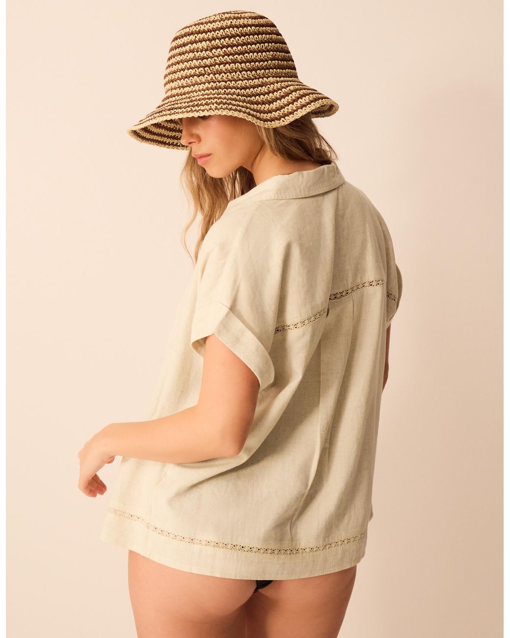 Accessorize Black Lace Trim Linen Shirt