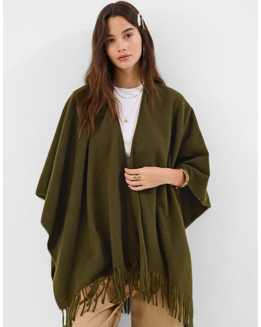 Accessorize Green Knitted Fringe Poncho