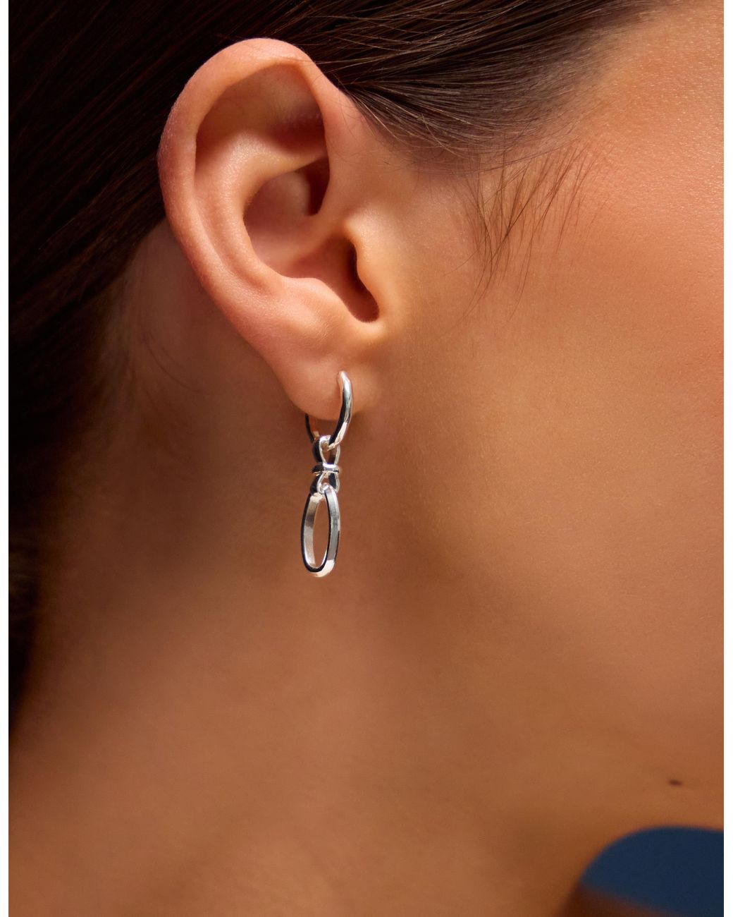 Accessorize White Sterling-Plated Knot Link Drop Hoop Earrings