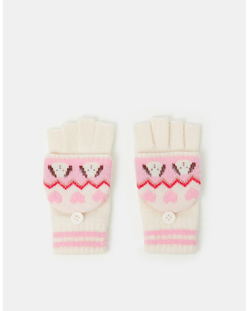 Accessorize Pink Dog Fair Isle Fingerless Gloves