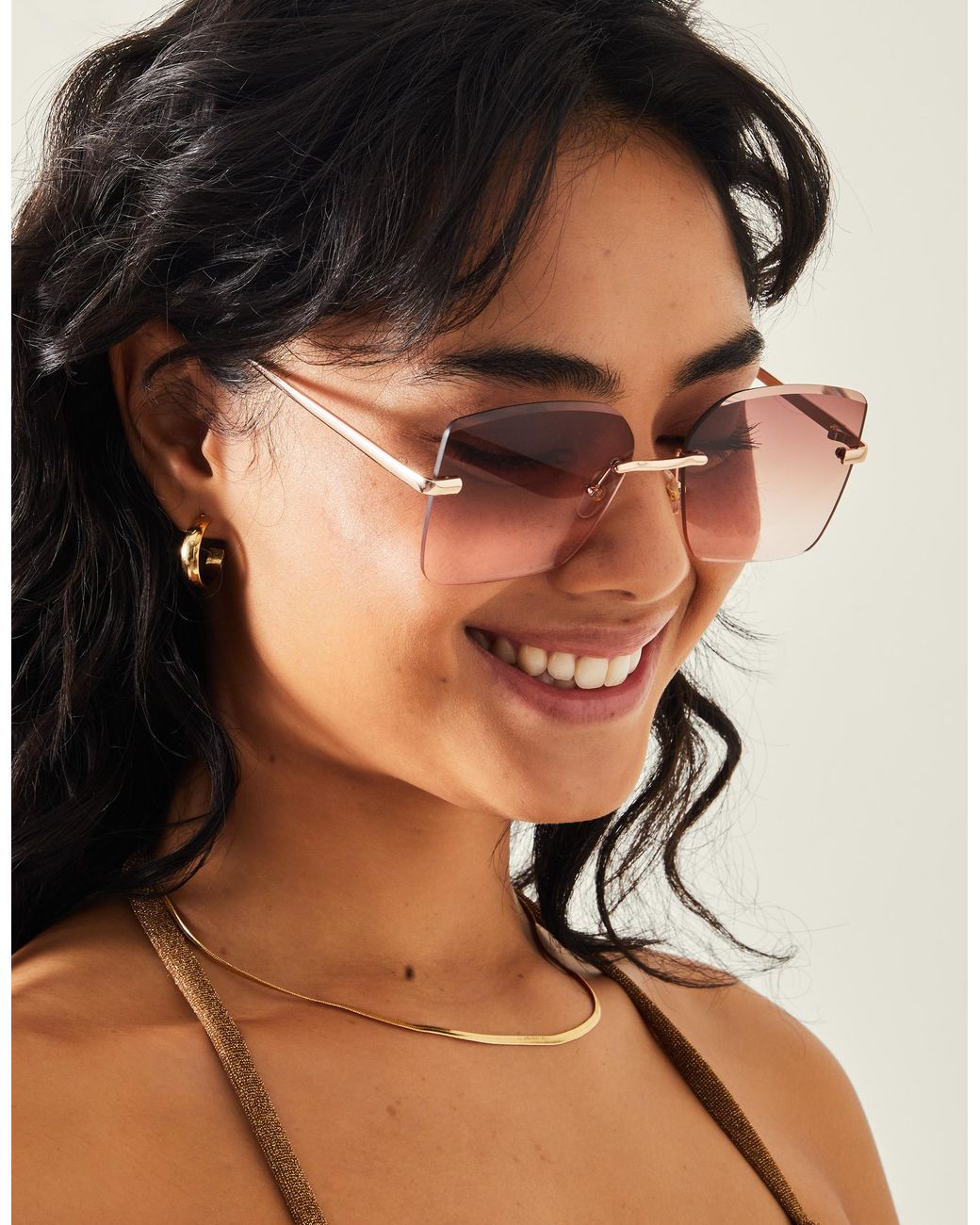 Accessorize Natural Oversized Ombré Rimless Sunglasses