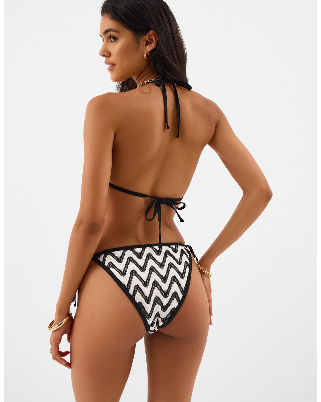 Accessorize Black Mono Crochet Triangle Bikini Top
