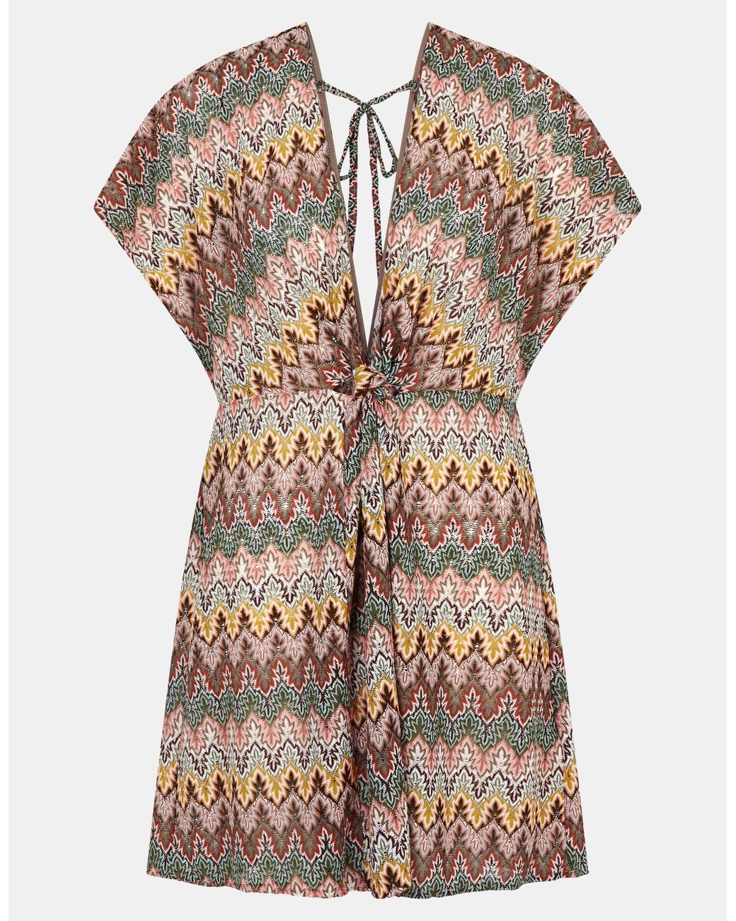 Accessorize Brown Mini Short Sleeve V-Neck Beach Kaftan Crochet Natural
