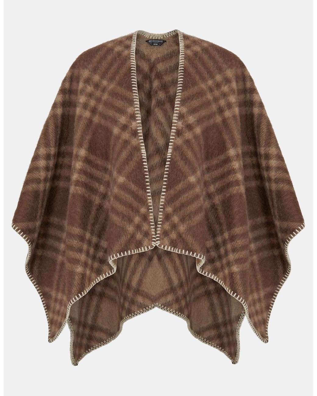 Accessorize Natural Check Print Knit Poncho