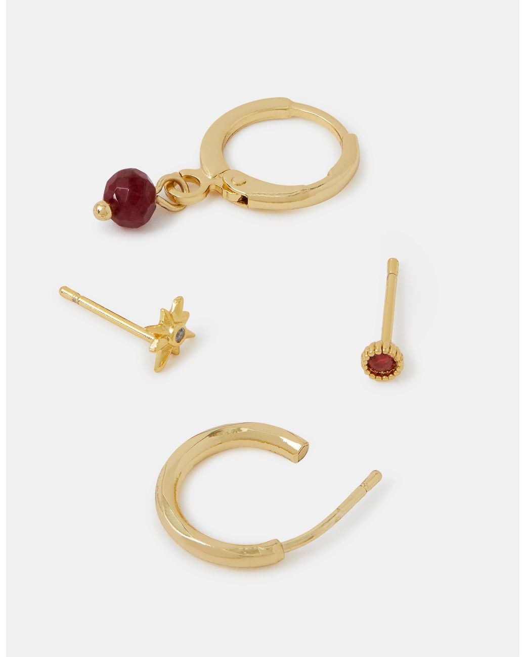 Accessorize White 4-Pack 14Ct-Plated Birthstone Stud & Hoop Earrings Set