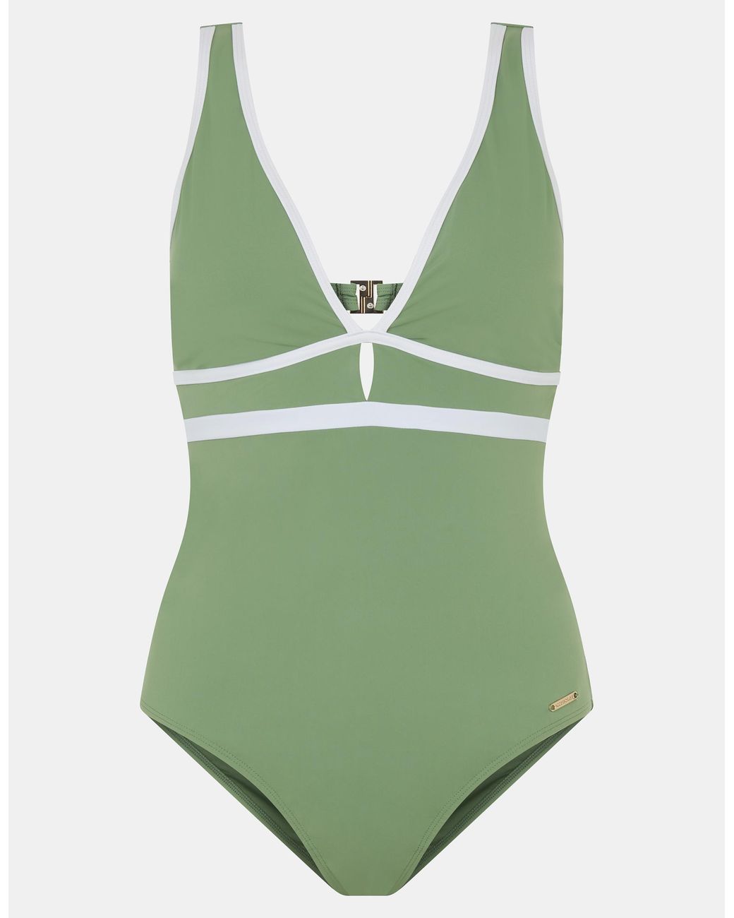 Accessorize Green Upf50+ Contrast Plunge Shaping Swimsuit